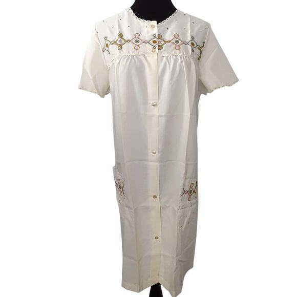 Vintage 1970s Komar Nightgown & House Coat Robe Set Embroidered Peignoir S/M - Picture 8 of 16